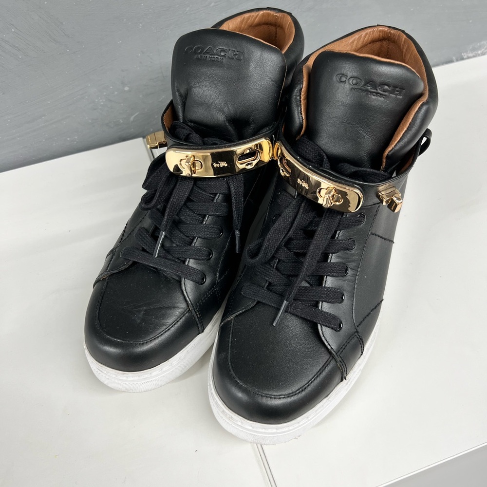 Coach Black High-Top Sneakers with Gold Accents